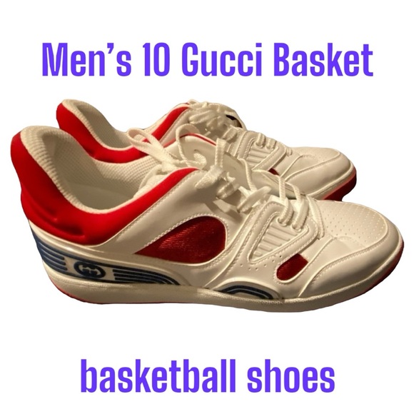 Size 10 Men’s Gucci Basket Basketball Shoes White Red Blue Athletic Sports
